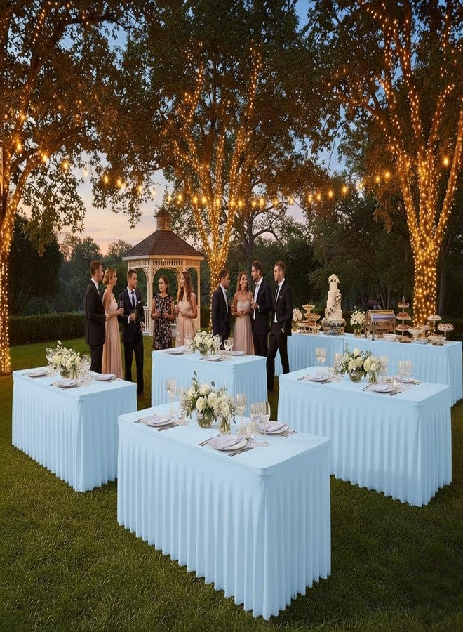 HolidayIdeas Floor Length 4ft Spandex Tablecloth Fitted Stretch Table Skirts 24x48 Inch, Ruffle Design Wrinkle-Free Polyester Table Cover for Weddings Parties Banquets Events,Baby Blue, 2 Pcs - Image 2